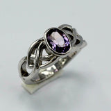 2ct Oval Purple Amethyst Engagement Ring Celtic Double Knot 14k White Gold Over