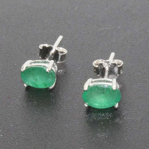 1.5ct Stud Earrings Oval Cut Green Emerald Solitaire Design 14k WhiteGold Finish