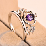 2ct Pear Purple Amethyst Engagement Ring 14k White Gold Finish Heart Shape Crown