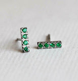 1.2ct Round Cut Green Emerald Bar Stud Earrings 14k White Gold Finish