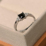 1ct Princess Cut Black Diamond Petite Round Accents Ring 14k White Gold Finish