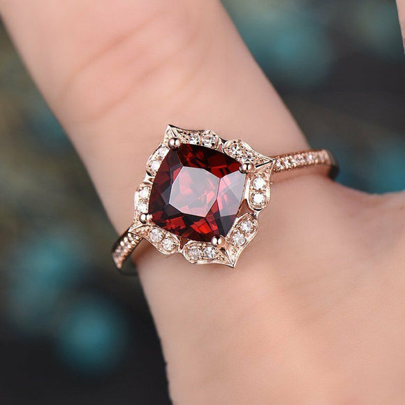 2Ct Cushion Cut Red Garnet Vintage Solitaire Engagement Ring 14K Rose Gold Over