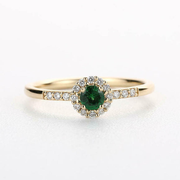 1.5ct Round Cut Green Emerald Diamond Halo Engagement Ring 14k Yellow Gold Over