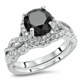 4Ct Round Cut Black Diamond Bridal Set Band Engagement Ring 14K White Gold Over