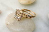 2ct Emerald Peach Morganite Engagement Ring 14k Yellow Gold Over Halo Bridal Set