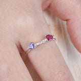 2ct Trillion Cut Blue Tanzanite Ruby Unique Engagement Ring 14k WhiteGold Finish