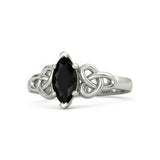 0.5Ct Marquise Cut Black Diamond Trinity Solitaire Ring 14K White Gold Finish