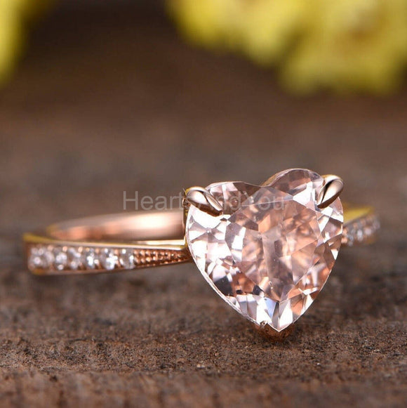 1ct Heart Cut Simulated Morganite Accented Engagement Ring 14k Rose Gold Plated