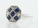 2.7ct Princess Cut Blue Sapphire Art Deco Milgrain Ring 14k White Gold Finish