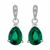 1ct Pear Cut Green Emerald Diamond Tear Drop Earrings 14k White Gold Finish