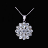 4ct Round Cut Diamond Floral Design for Women Pendant Chain 14k WhiteGold Finish