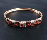 15Ct Heart Cut Red Garnet Cocktail Bangle Bracelet 14K Rose Gold Finish