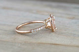 1.6ct Round Cut Peach Morganite Diamond Halo Ring 14k Rose Gold Over with Accent