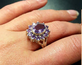 2.6ct Engagement Ring Oval Cut Purple Amethyst Floral Cluster 14k WhiteGold Over