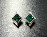 2ct Stud Earrings Princess Cut Emerald Rhombus Solitaire 14k White Gold Finish