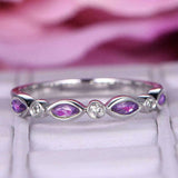 1.2ct Marquise Cut Purple Amethyst Wedding Band Half Eternity 14k WhiteGold Over