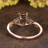 1.4ct Emerald Cut Peach Morganite Solitaire Round Accent Ring 14k Rose Gold Over