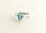 1.5ct Oval Cut Blue Aquamarine Engagement Ring Solitaire 18k White Gold Finish