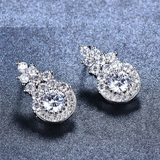 2ct Round Cut VVS1D Diamond Halo Cluster Stud Earrings 14k White Gold Finish