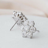 2.5ct Round Cut Moissanite Floral Push Back Stud Earrings 14k White Gold Plated