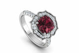 2ct Cushion Red Garnet Milgrain Floral Halo Engagement Ring 14k White Gold Over