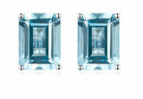 1.7ct Stud Earrings Emerald Cut Blue Aquamarine Solitaire 14k White Gold Finish