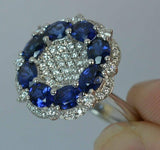 5ct Oval Cut Blue Sapphire Engagement Ring Cluster Cocktail 14k WhiteGold Finish