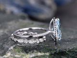 2.7Ct Pear Cut Blue Aquamarine Bridal Set Vintage Band 14K White Gold Finish