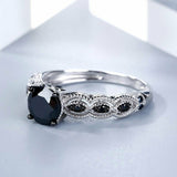 2Ct Round Cut Black Diamond Vintage Milgrain Solitaire Ring 14K White Gold Over