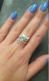 0.5ct Engagement Ring Round Cut Green Emerald Cat Kitten 14k White Gold Finish