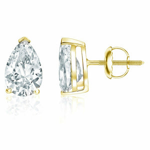 1Ct Pear Cut Diamond Trendy Solitaire Women Stud Earrings 14K Yellow Gold Finish