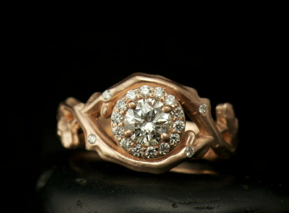 1.5ct Round Cut Diamond Engagement Ring 14k Rose Gold Finish Halo Unique Design