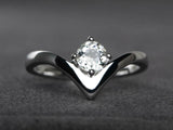 0.6ct Engagement Ring Round Cut Diamond Solitaire Curved 14k White Gold Finish