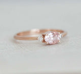 1ct Oval Cut Peach Morganite Engagement Ring 14k RoseGold Finish Diamond Trilogy