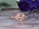 1.6ct Heart Cut Peach Morganite Engagement Ring Diamond Halo 14k RoseGold Finish