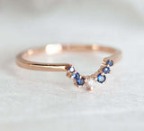 1ct Round Cut Blue Sapphire Wedding Band Ring 14k Rose Gold Finish Curved Crown