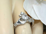 1ct Heart Cut VVS1 Diamond Engagement Ring Claddagh Design 14k White Gold Finish