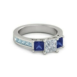 5Ct Princess Cut Diamond Sapphire Aquamarine Engagement Ring 14K White Gold Over