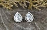 2.5ct Pear Cut Diamond ScrewBack Halo Teardrop Stud Earrings 14k White Gold Over