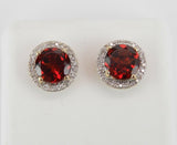 2ct Round Cut Red Garnet Floral Halo Stud Women Earrings 14k Yellow Gold Finish