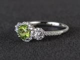 2ct Round Cut Green Peridot Engagement Ring 14k WhiteGold Finish Trilogy Diamond