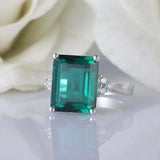 3.55ct Green Emerald Cut Diamond Petite Round Accents Ring 14k White Gold Finish