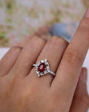 1.7ct Oval Cut Pink Ruby Halo Solitaire with Accents Ring 14k White Gold Finish