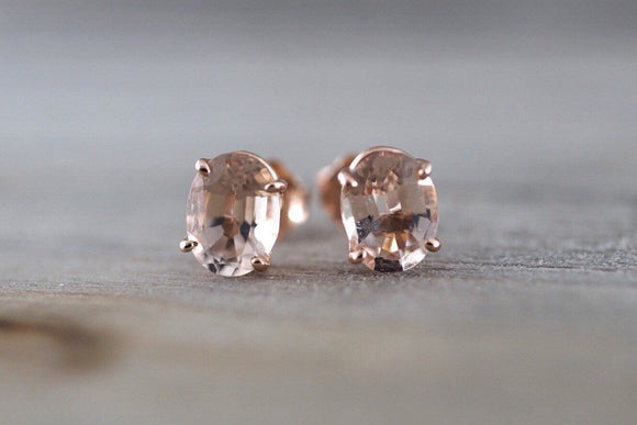 2ct Oval Cut Peach Morganite Push Back Stud Earrings 14k Rose Gold Finish