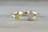 0.5ct Round Cut VVS1D Diamond Open Star Engagement Ring 14k Yellow Gold Finish