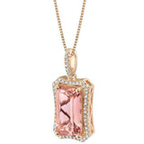 2Ct Emerald Cut Peach Morganite Diamond Exquisite Pendant 14K Rose Gold Finish