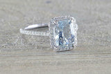 2ct Cushion Cut Blue Aquamarine Engagement Ring 14k White Gold Over Diamond Halo