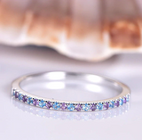 0.9ct Round Blue Topaz Amethyst Half Eternity Wedding Band 14k White Gold Finish