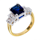 2.5ct Radiant Cut Blue Sapphire Engagement Ring 14k Dual Tone Finish Milgrain