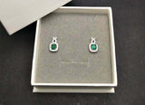 2ct Drop Earrings Princess Cut Green Emerald Halo 14k White Gold Finish